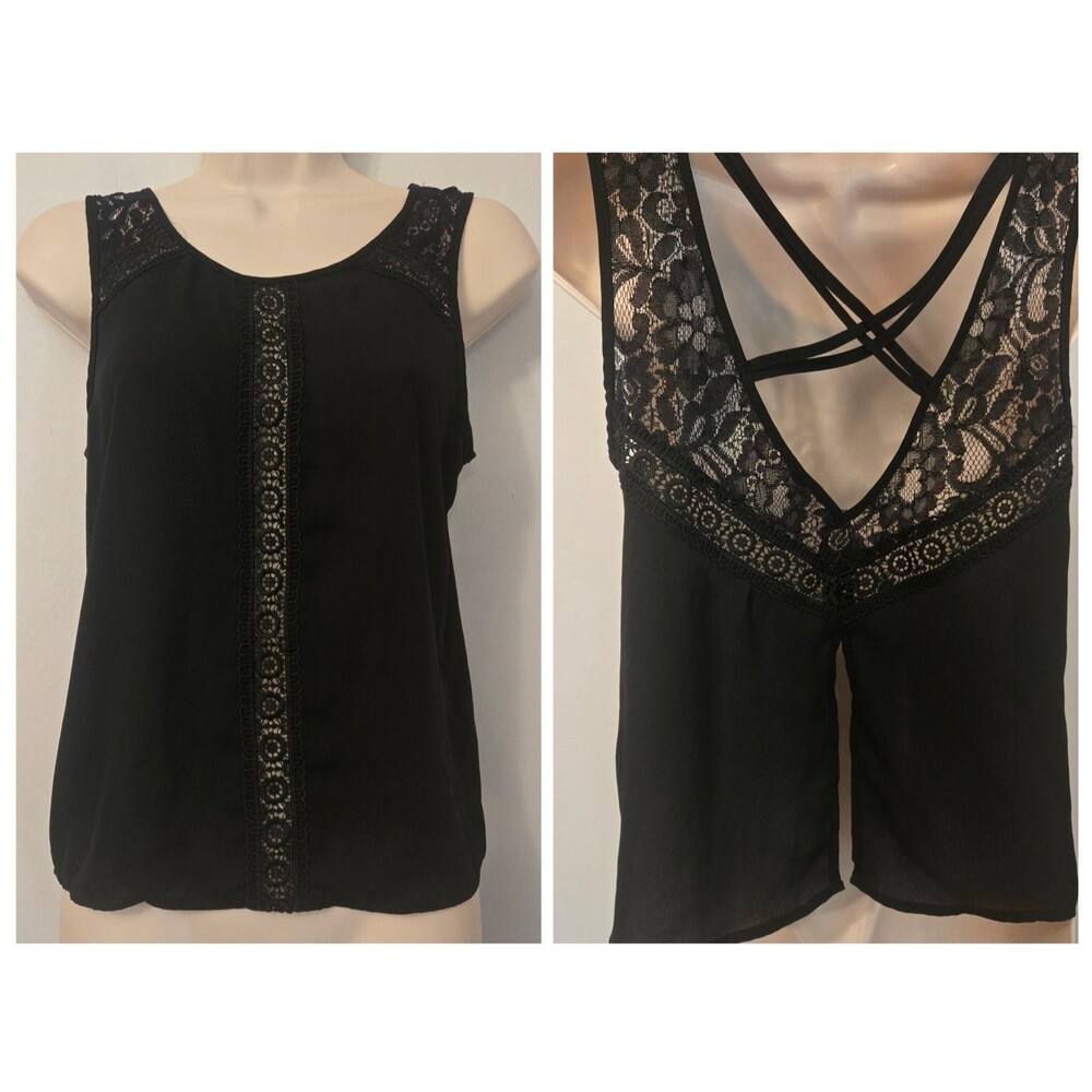 H&M Black Sheer Lace Strappy Cami Slit Back Whimsigoth Fairy Dark Romantic NO SZ